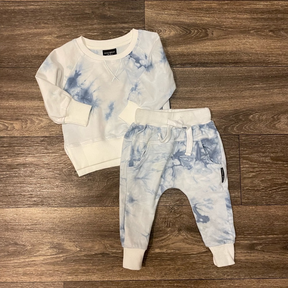Little Bipsy- Blue & white tie dye set 3-6 months
